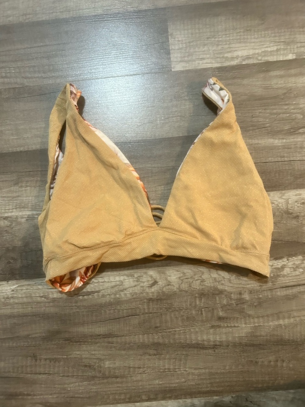 Maaji Sparkle Tan / Floral Print Reversible Triangle Bikini Top size XL